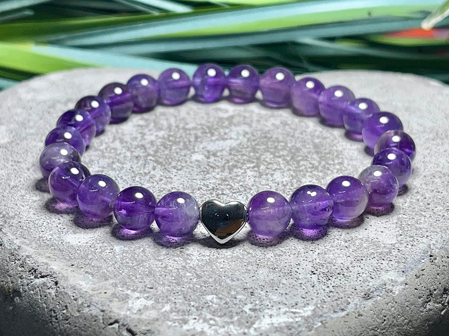 Amethyst Armband echt mit Perlen 8mm und Herzperle Edelstahl Silber Gold Roségold - Perlenarmband Inspiration Wahre Liebe - spirituell