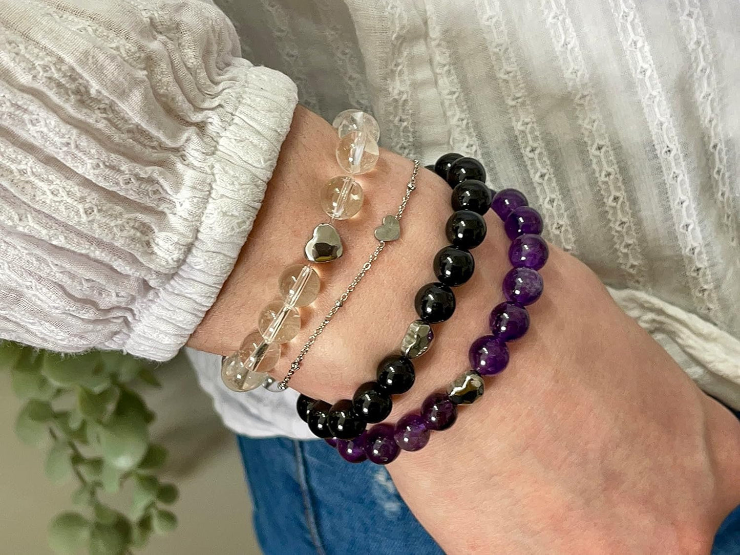 Amethyst Armband echt mit Perlen 8mm und Herzperle Edelstahl Silber Gold Roségold - Perlenarmband Inspiration Wahre Liebe - spirituell