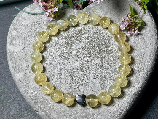 Citrin Armband echt mit Perlen 8mm und Herzperle Edelstahl Silber Gold Roségold - Perlenarmband Bewusstsein Klarheit - spiritueller Schmuck