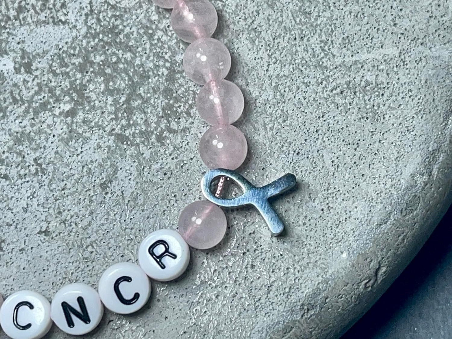 Armband Rosenquarz Fuck Cancer Makramee verstellbar Krebsschleife Brustkrebs - Geschenk Krebs Diagnose - verschiedene Natursteine