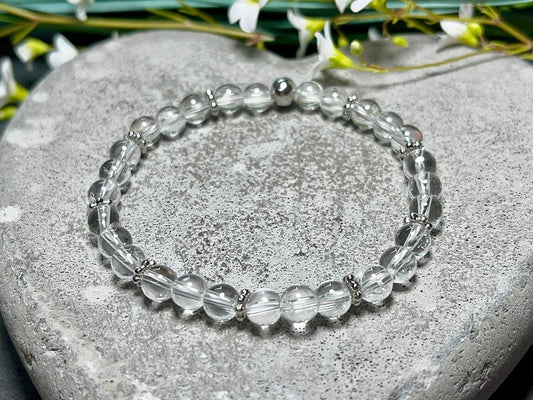 Bergkristall Armband mit Perlen 6mm Daisyperlen echt Platiniert oder Vergoldet - Handmade Perlenarmband für Reinheit Bewusstsein Klarheit