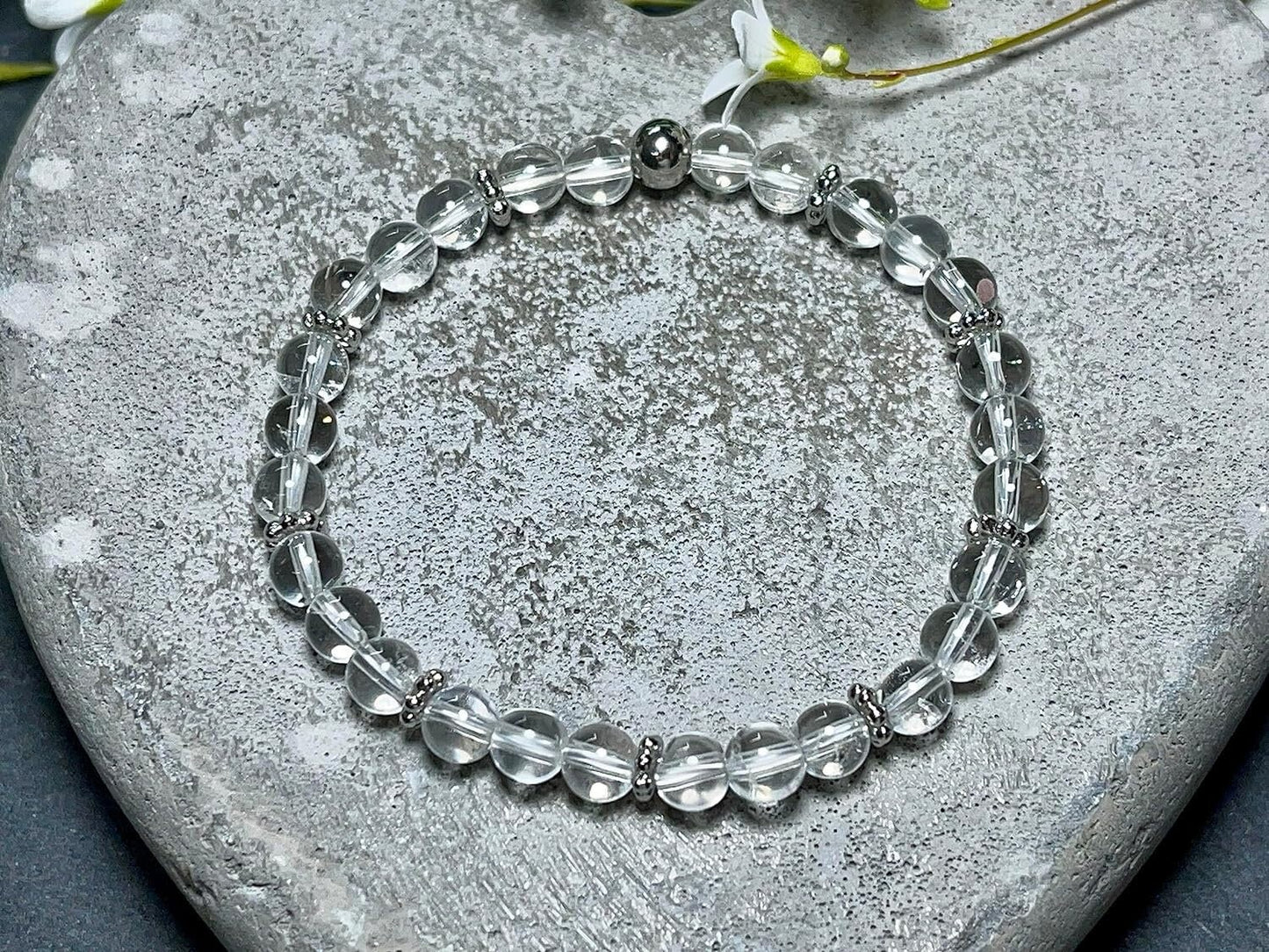 Bergkristall Armband mit Perlen 6mm Daisyperlen echt Platiniert oder Vergoldet - Handmade Perlenarmband für Reinheit Bewusstsein Klarheit