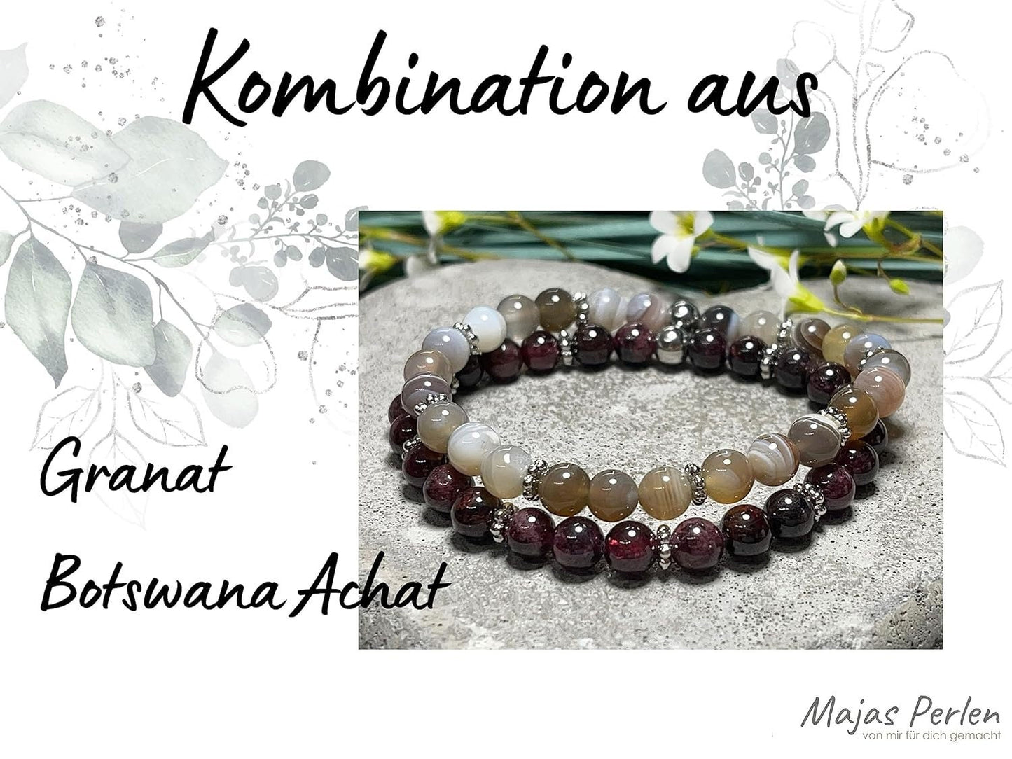 Granat Armband mit Perlen echt 6mm Daisyperlen echt Platiniert oder Vergoldet - Handmade Perlenarmband Kreativität Vertrauen Freundschaft