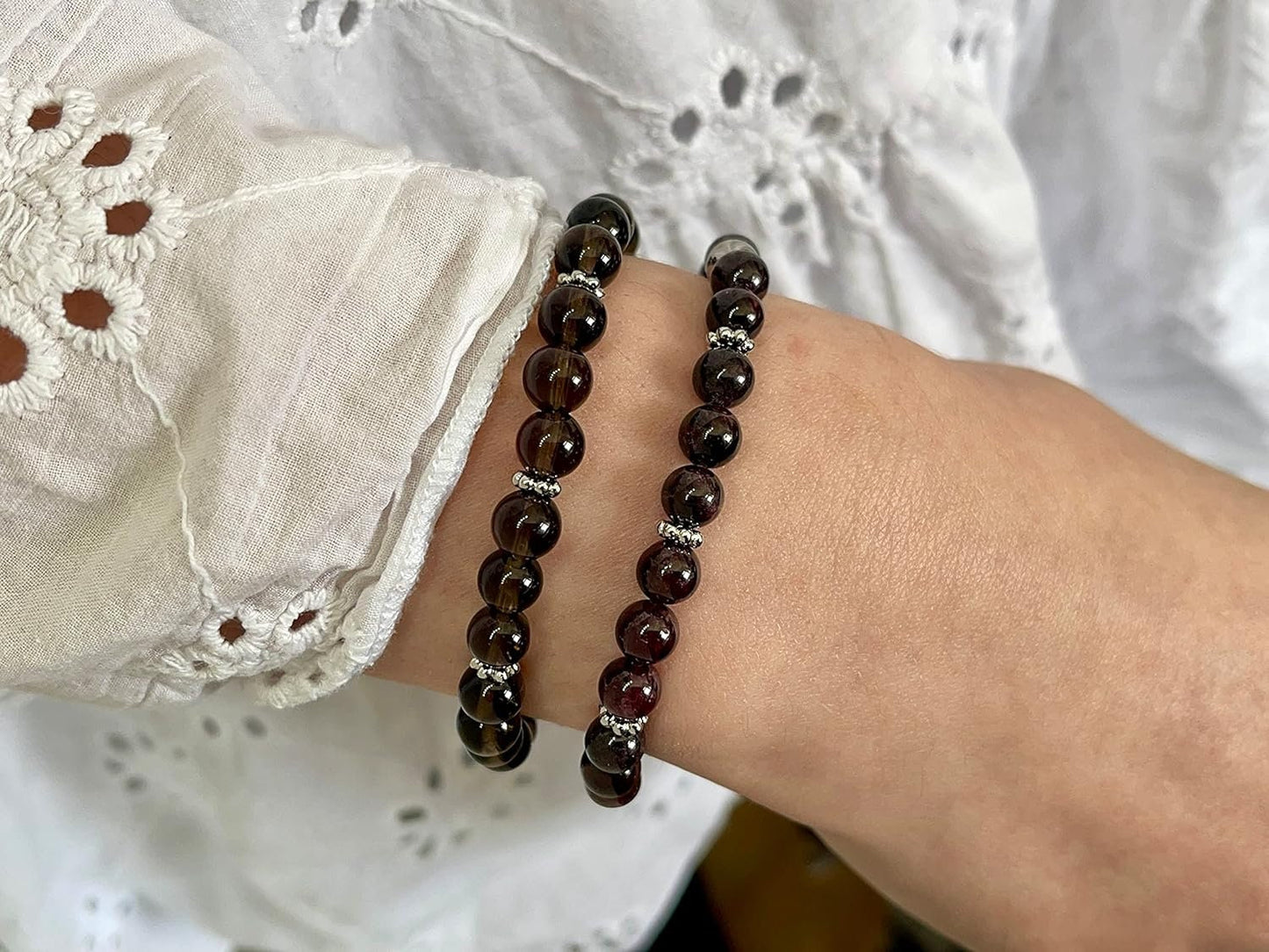 Granat Armband mit Perlen echt 6mm Daisyperlen echt Platiniert oder Vergoldet - Handmade Perlenarmband Kreativität Vertrauen Freundschaft