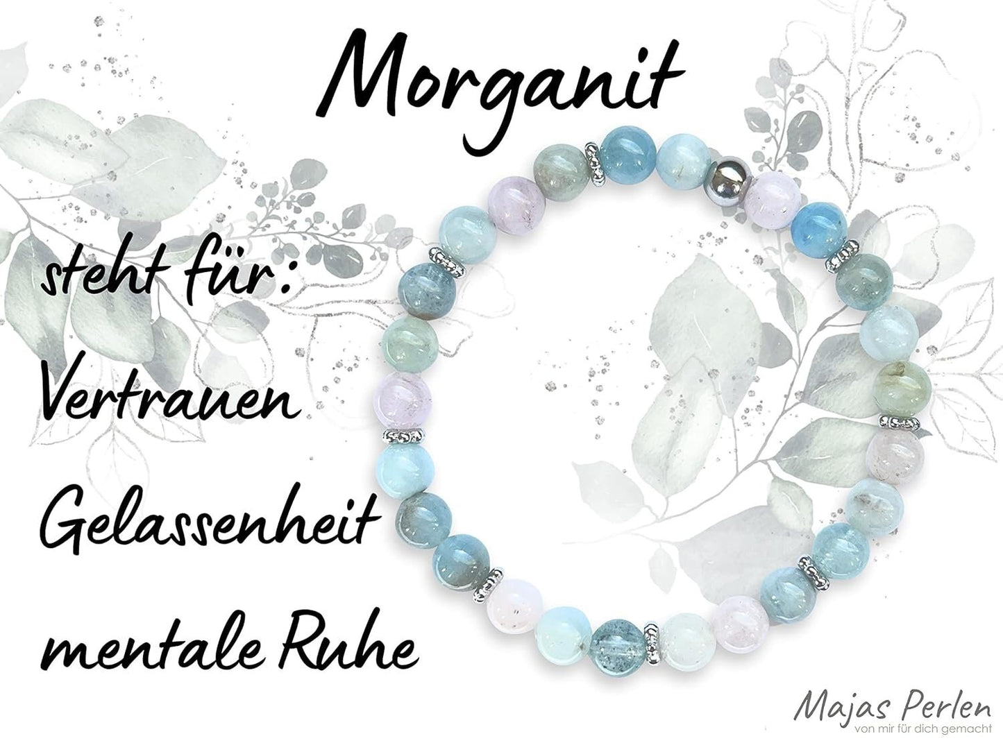 Morganit Armband mit Perlen echt 6mm Daisyperlen echt Platiniert oder Vergoldet - Handmade Perlenarmband für mentale Ruhe und Gelassenheit