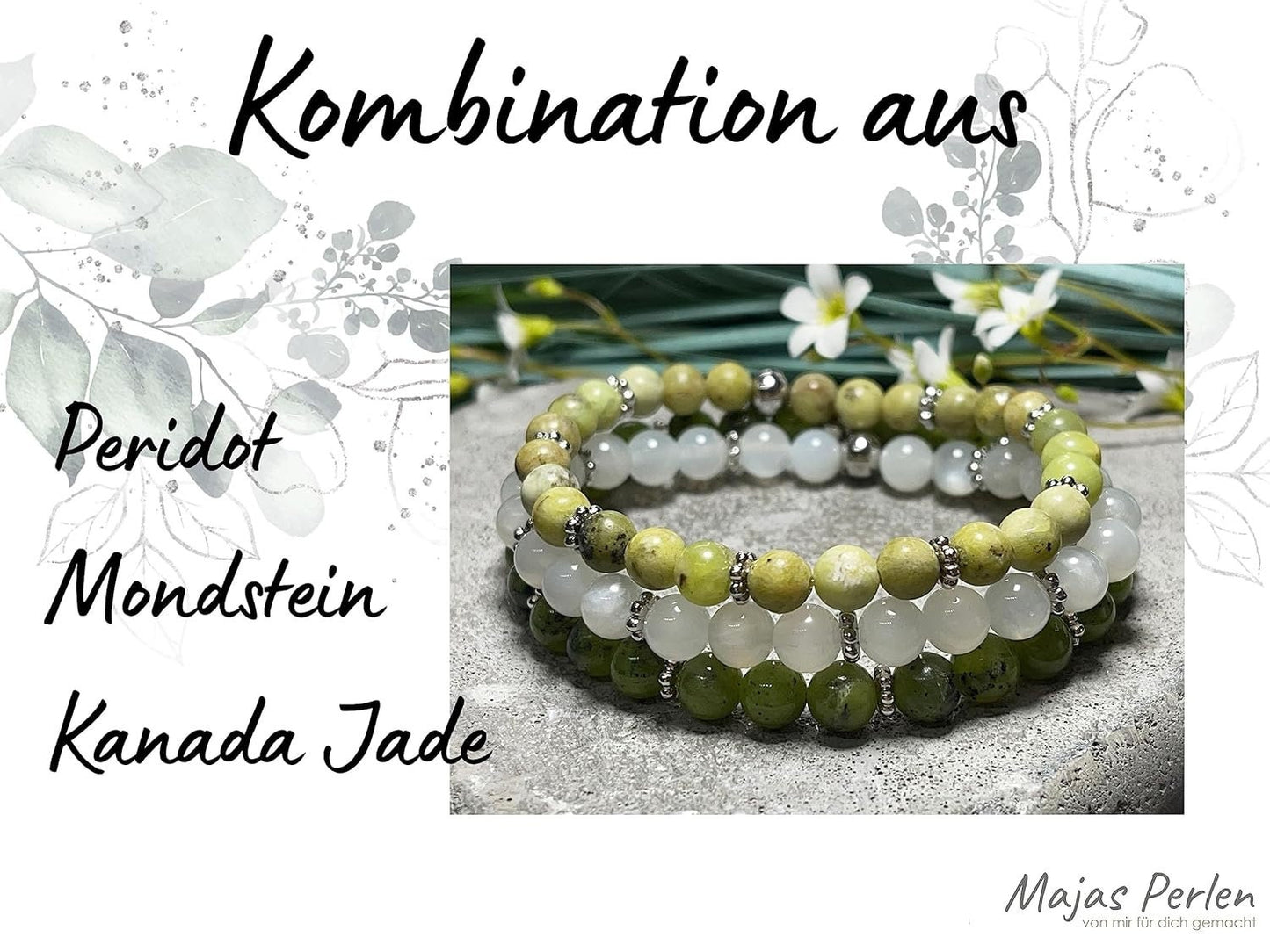 Peridot Armband mit Perlen echt 6mm Daisyperlen echt Platiniert oder Vergoldet - Handmade Perlenarmband für Freude Toleranz Gelassenheit