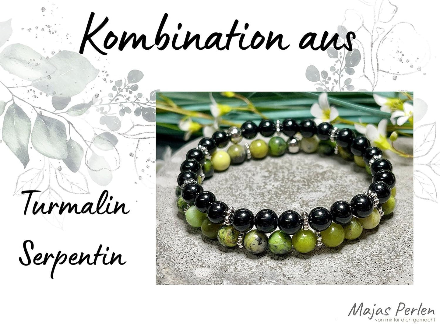 Serpentin Armband mit Perlen echt 6mm Daisyperlen echt Platiniert oder Vergoldet - Handmade Perlenarmband für Beruhigung Ausgleich Schutz