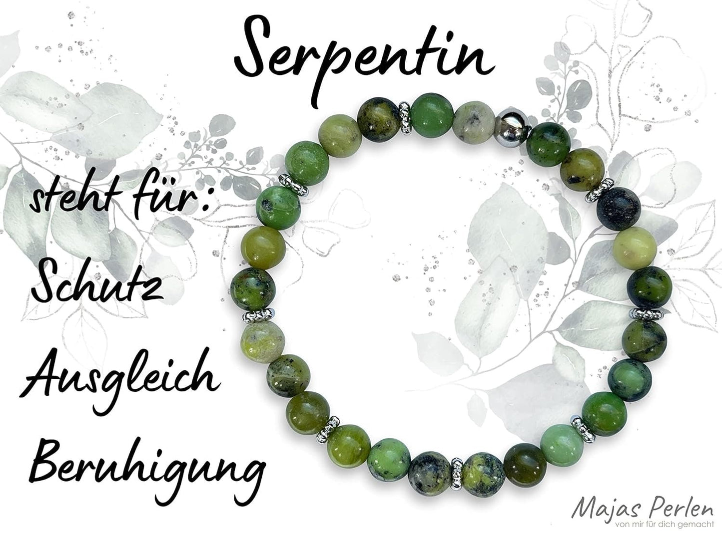 Serpentin Armband mit Perlen echt 6mm Daisyperlen echt Platiniert oder Vergoldet - Handmade Perlenarmband für Beruhigung Ausgleich Schutz