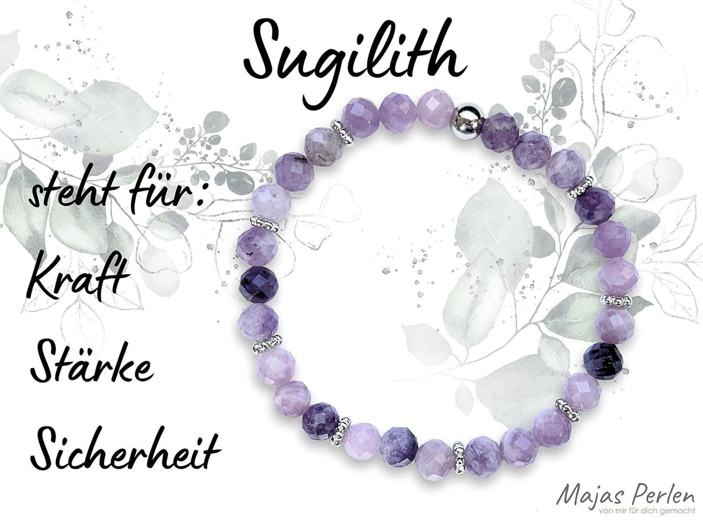 Sugilith Armband mit Perlen echt 6mm Daisyperlen echt platiniert oder vergoldet - esoterisches Armband Schutz emotionale Heilung