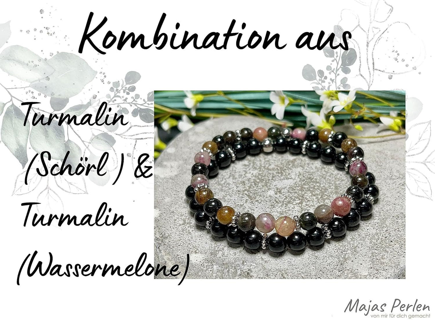 Turmalin Armband Perlen echt 6mm Daisyperlen echt Platiniert oder Vergoldet - Handmade Perlenarmband Schutz Kraft und Stärke - Schutzstein