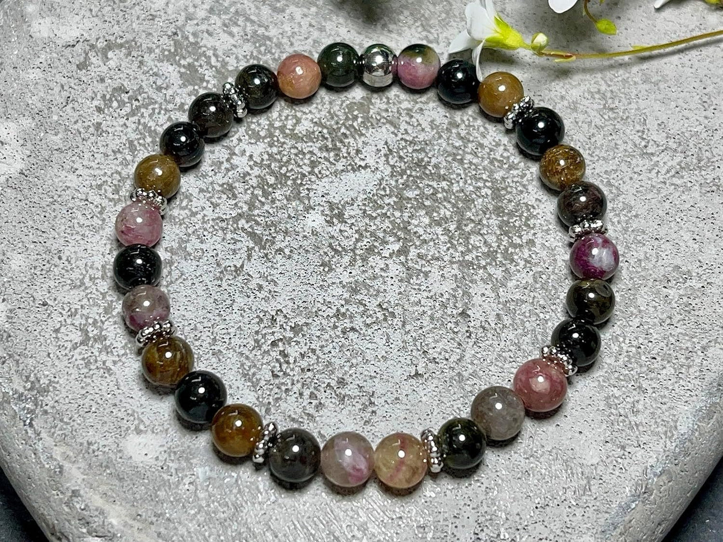 Wassermelonen Turmalin Armband Perlen echt 6mm Daisyperlen echt Platiniert oder Vergoldet - Handmade Perlenarmband Liebe Freude Verständnis