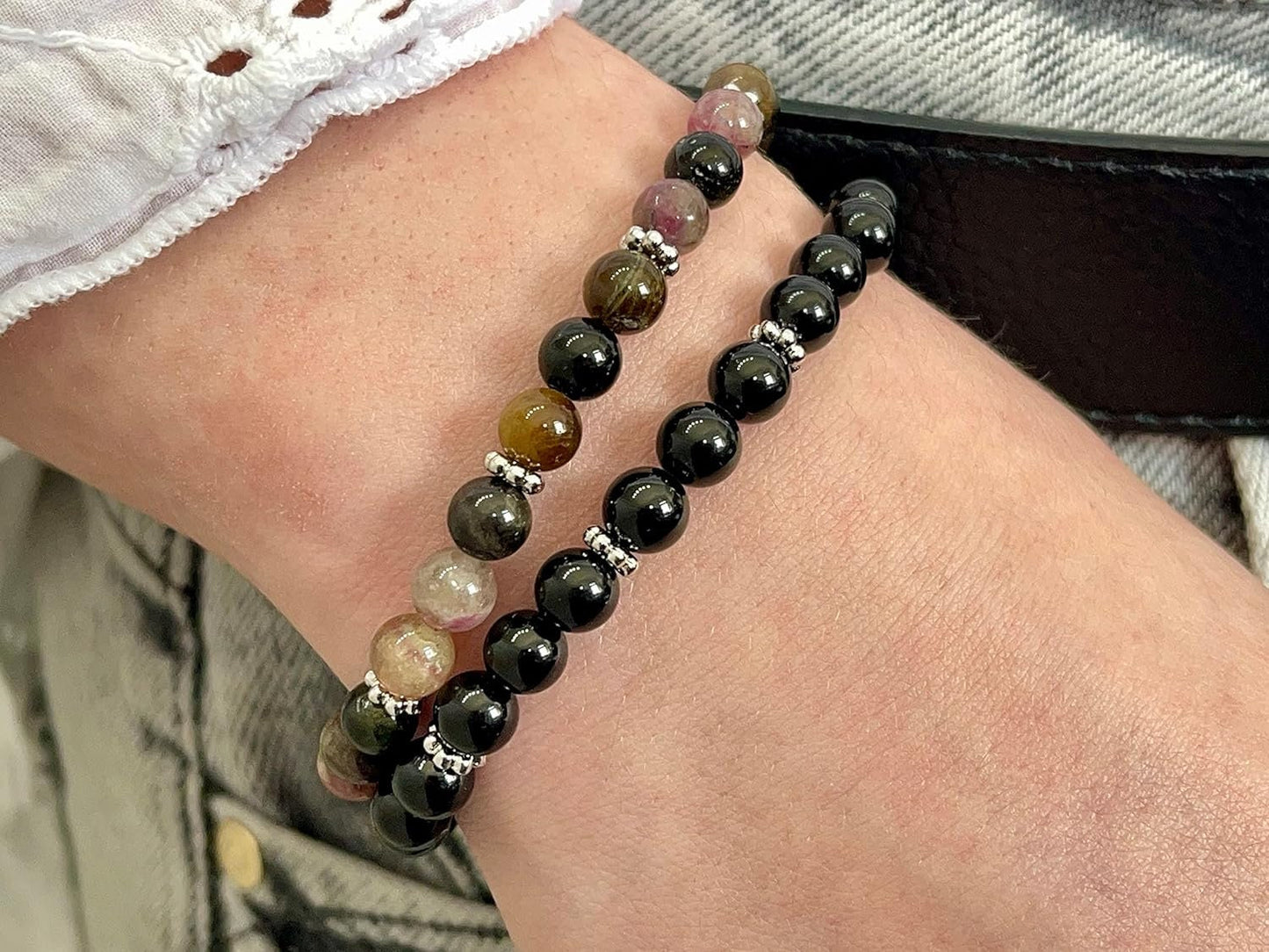 Wassermelonen Turmalin Armband Perlen echt 6mm Daisyperlen echt Platiniert oder Vergoldet - Handmade Perlenarmband Liebe Freude Verständnis