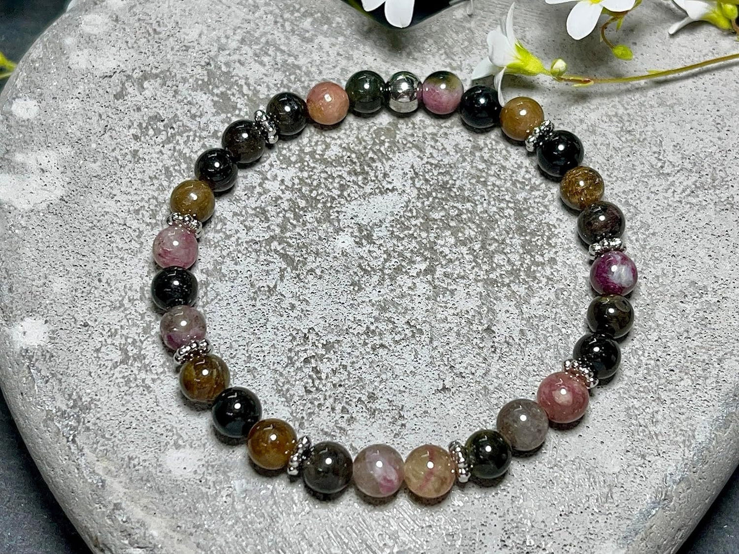 Wassermelonen Turmalin Armband Perlen echt 6mm Daisyperlen echt Platiniert oder Vergoldet - Handmade Perlenarmband Liebe Freude Verständnis