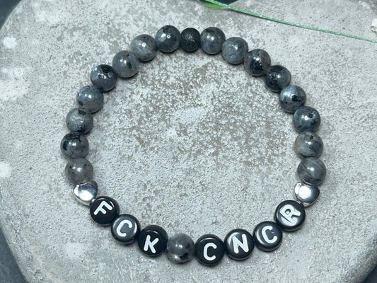 Armband Fuck Cancer Labradorit Herz echt Platiniert - Krebs sucks Brustkrebs Geschenk Glücksbringer Aufmunterung Genesung