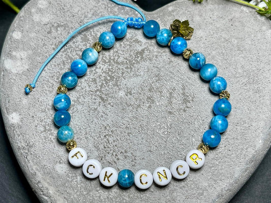 Armband Fuck Cancer Apatit vergoldet Makramee Geschenk Aufmunterung Genesung Brustkrebs Wunschedelstein Perlenarmband Schutzstein