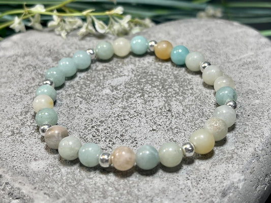 Armband Amazonit Perlen echt 6mm mit Sterling Silber 925 Perlen Gold Roségold plated - Geduld Toleranz Beruhigung - Spirituell