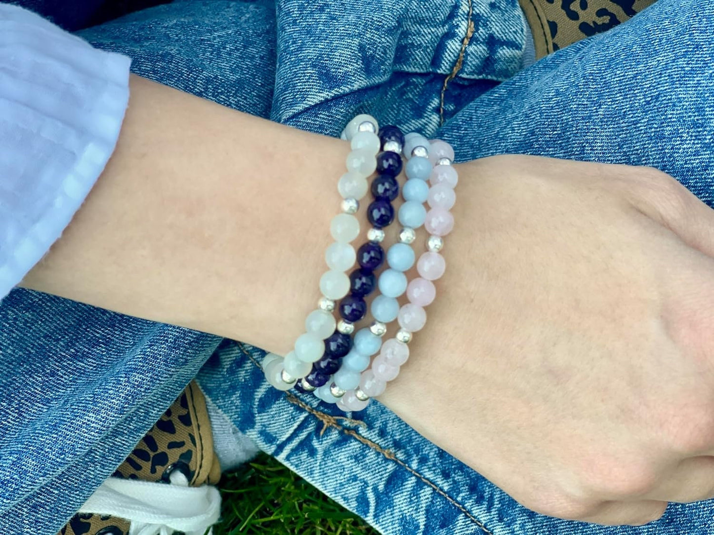 Armband Aquamarin Perlen echt 6mm mit Sterling Silber 925 Perlen Gold Roségold plated - Frieden Liebe Glück Selbstbewusstsein - Spirituell