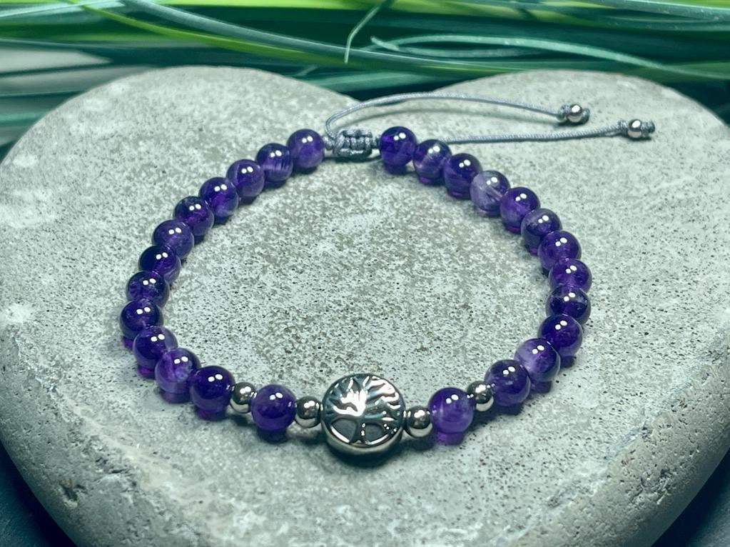 Perlenarmband Amethyst Lebensbaum Gold oder Silber Makramee Perlenarmband wahre Liebe Inspiration Energie - Spiritueller Schmuck unisex