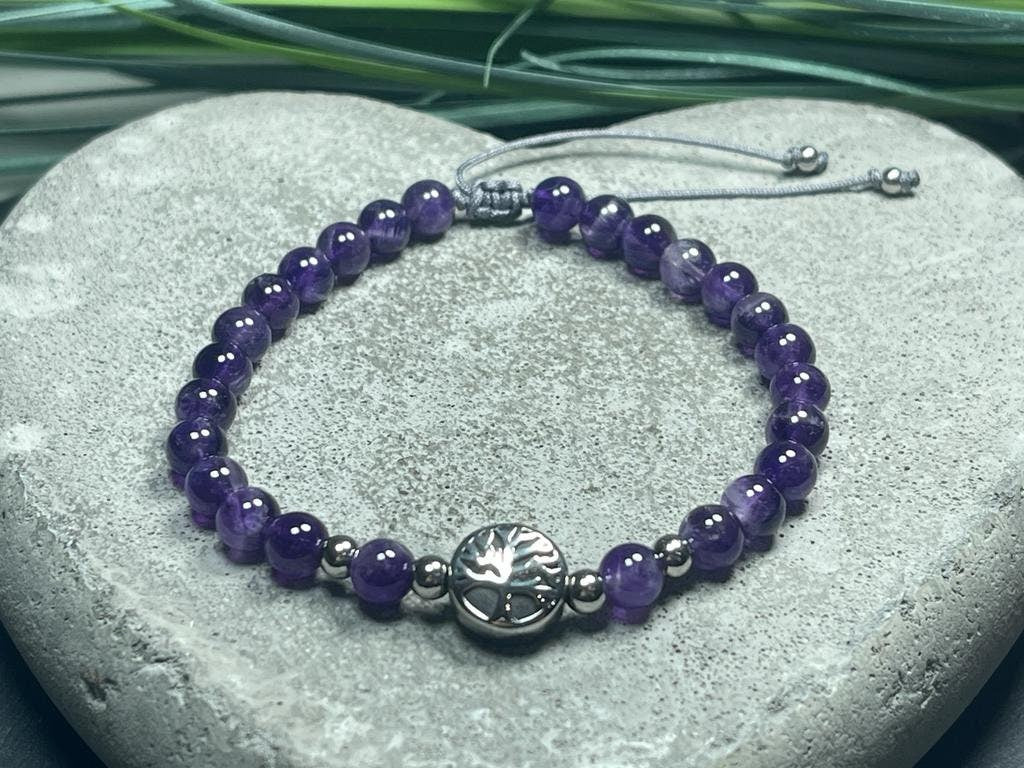 Perlenarmband Amethyst Lebensbaum Gold oder Silber Makramee Perlenarmband wahre Liebe Inspiration Energie - Spiritueller Schmuck unisex