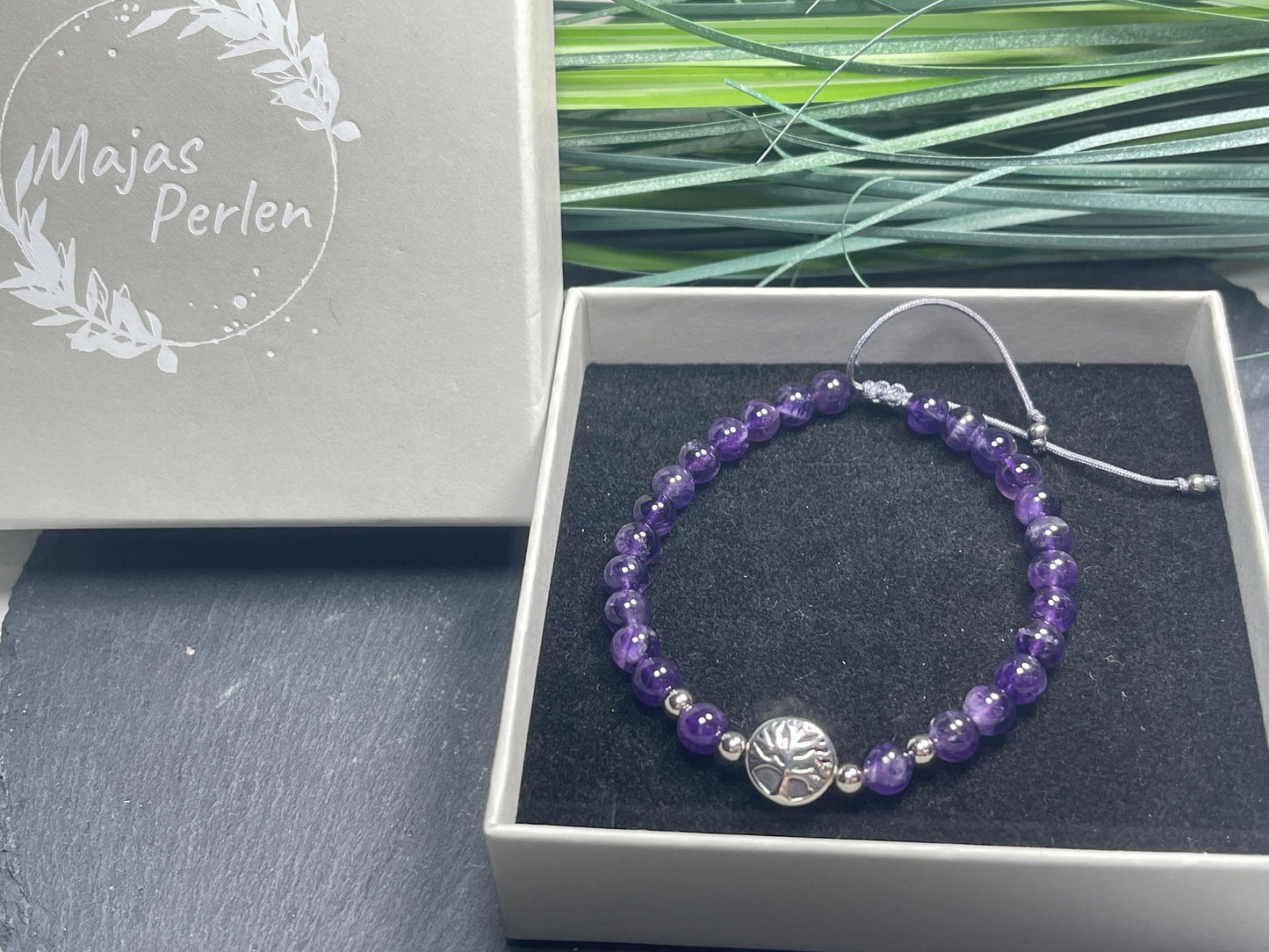 Perlenarmband Amethyst Lebensbaum Gold oder Silber Makramee Perlenarmband wahre Liebe Inspiration Energie - Spiritueller Schmuck unisex