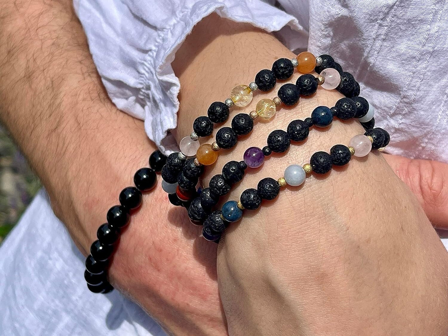 Armband Chakra Diffusor - Amethyst Dumortierit Aquamarin Rosenquarz Citrin Aventurin Jaspis Lava 6mm Edelstahl Roségold Spiritueller Schmuck