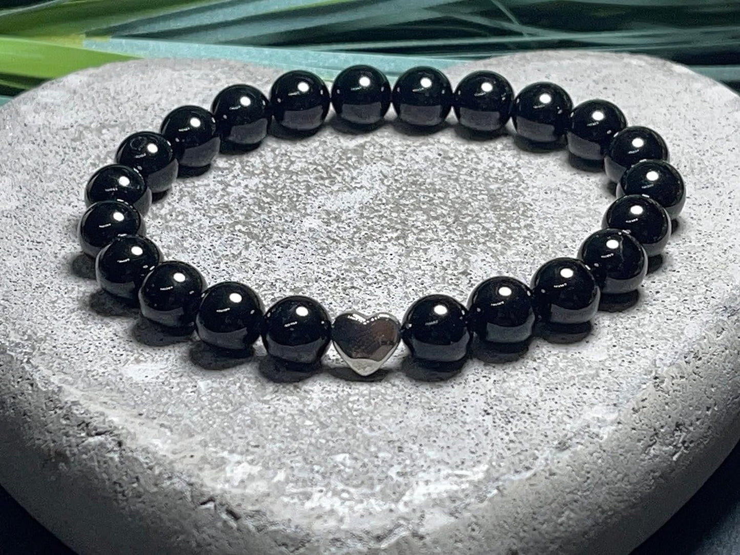 Turmalin Armband echt mit Perlen 8mm und Herzperle Edelstahl Silber Gold Roségold - Perlenarmband Schutz Kraft Stärke - Spiritueller Schmuck