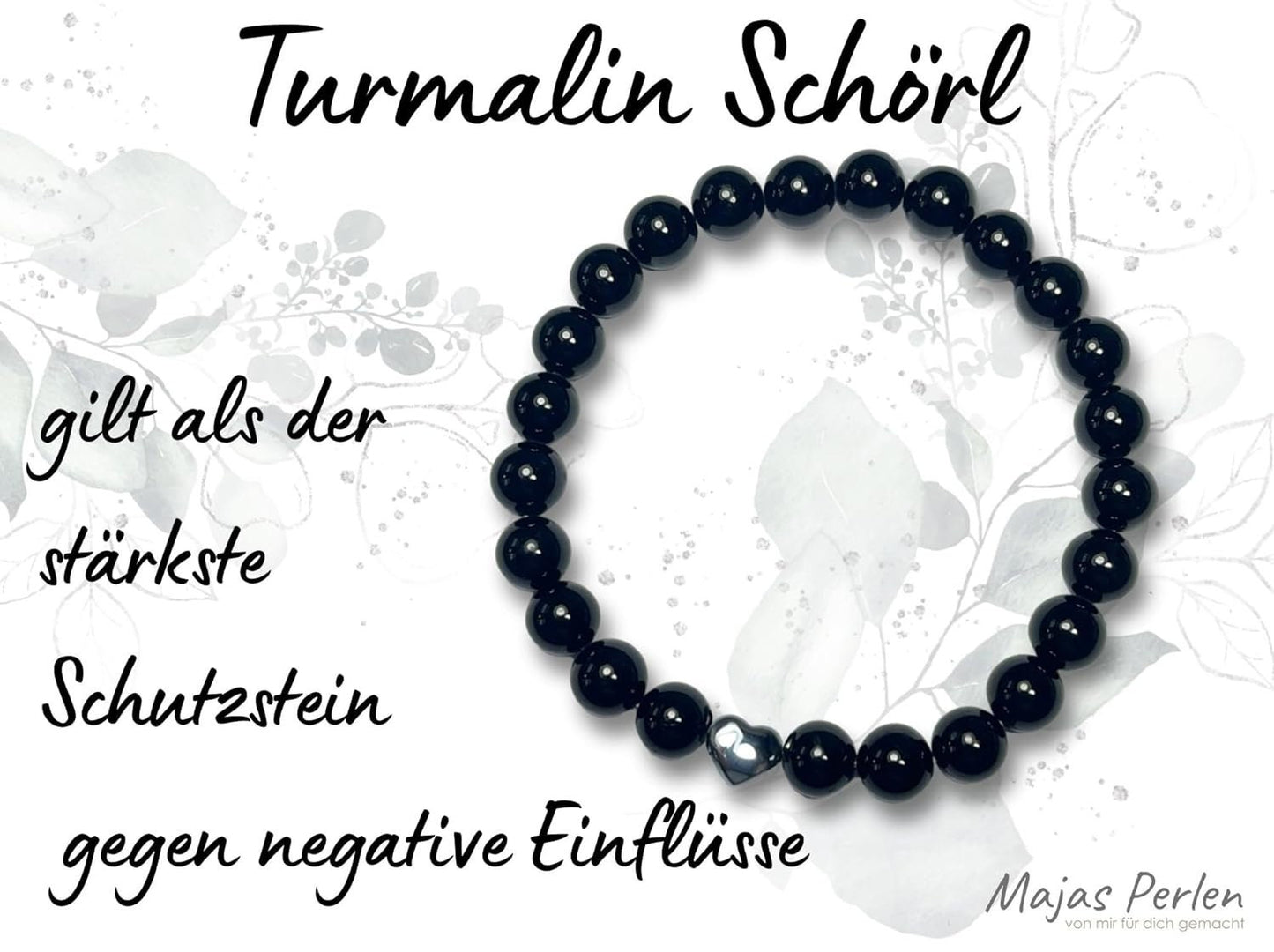 Turmalin Armband echt mit Perlen 8mm und Herzperle Edelstahl Silber Gold Roségold - Perlenarmband Schutz Kraft Stärke - Spiritueller Schmuck