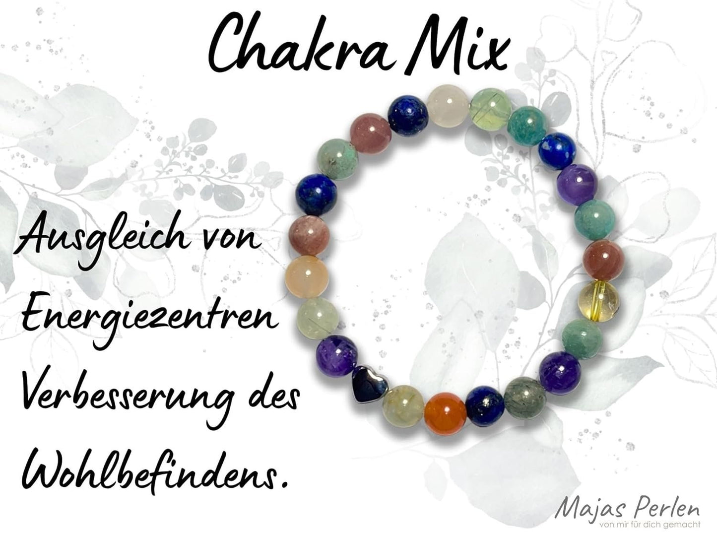 Chakra Armband echt Citrin Amethyst Prenith Sonnenstein Botswana Achat Amazonit Lapislazuli Perlen 8mm und Herzperle Edelstahl Silber Gold