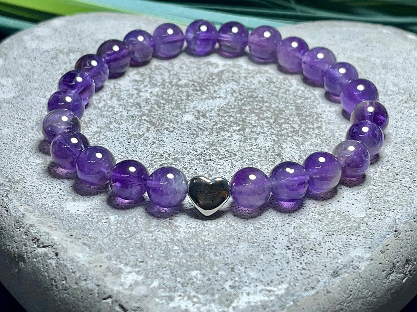 Amethyst Armband echt mit Perlen 8mm und Herzperle Edelstahl Silber Gold Roségold - Perlenarmband Inspiration Wahre Liebe - spirituell