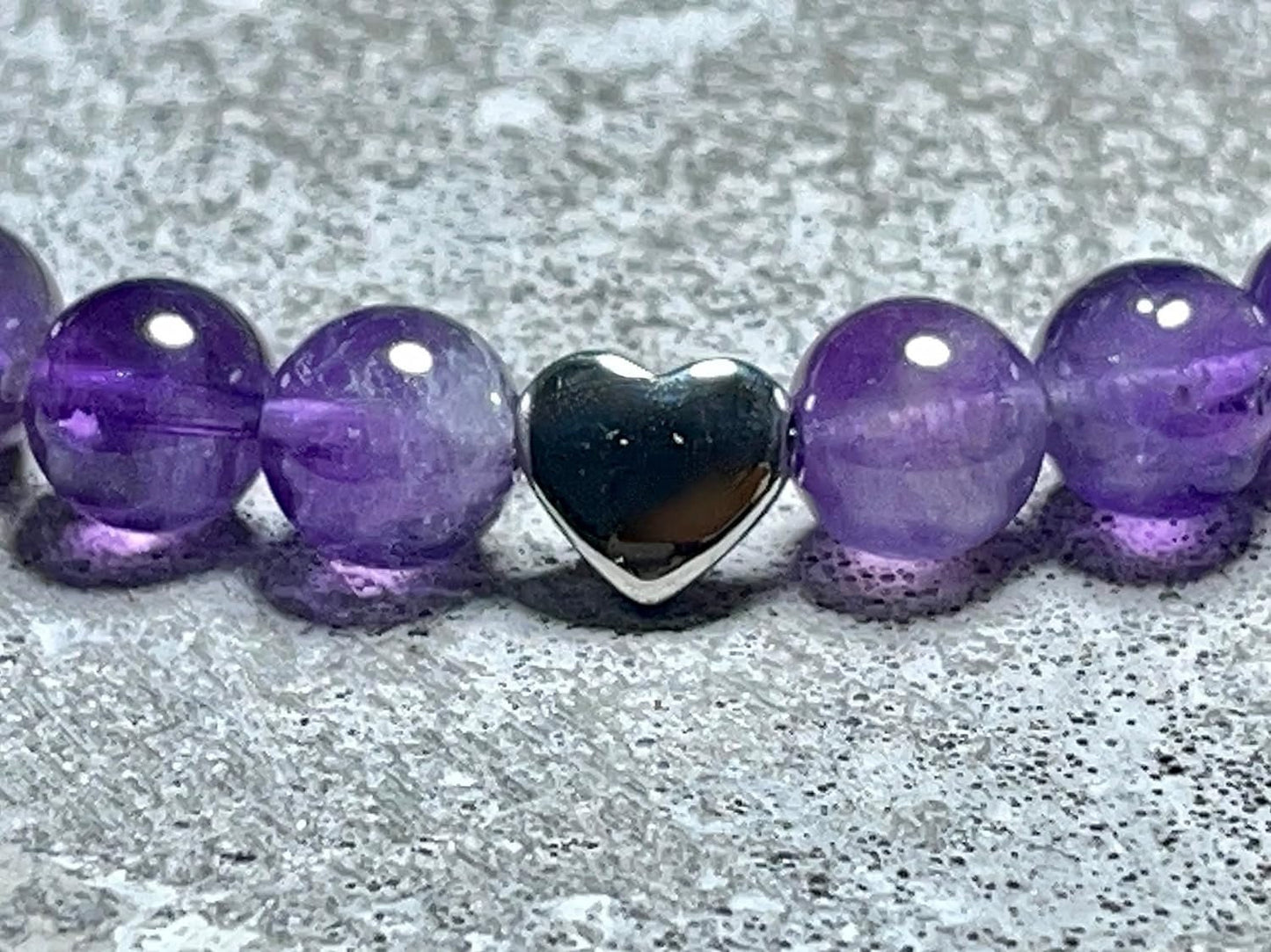 Amethyst Armband echt mit Perlen 8mm und Herzperle Edelstahl Silber Gold Roségold - Perlenarmband Inspiration Wahre Liebe - spirituell