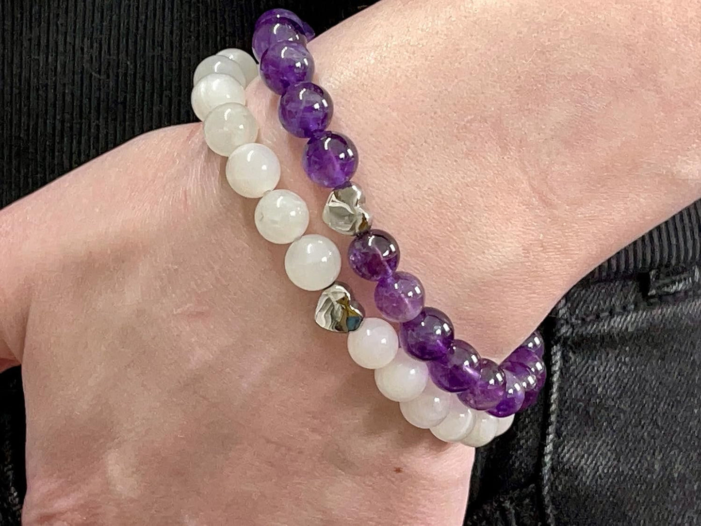 Rosenquarz Armband echt mit Perlen 8mm und Herzperle Edelstahl Silber Gold Roségold - Perlenarmband Liebe Romantik Freundschaft