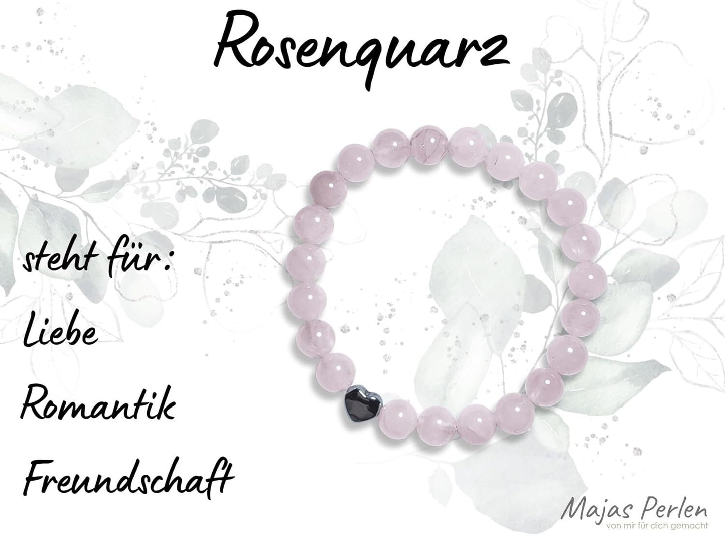 Rosenquarz Armband echt mit Perlen 8mm und Herzperle Edelstahl Silber Gold Roségold - Perlenarmband Liebe Romantik Freundschaft
