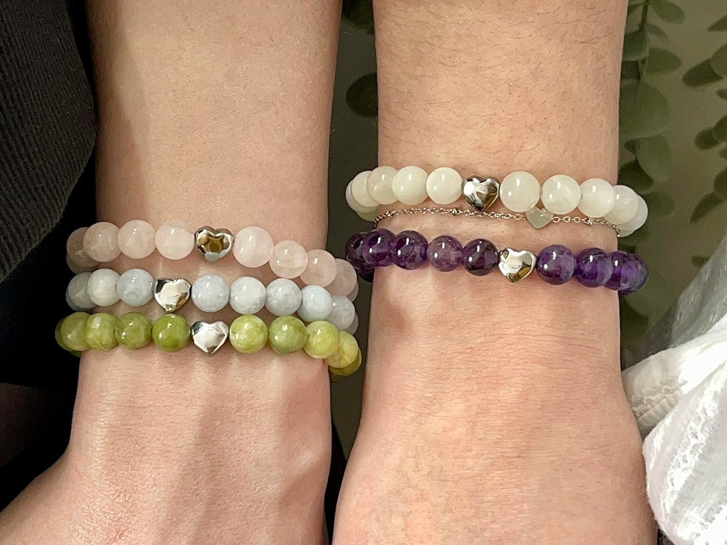 Rosenquarz Armband echt mit Perlen 8mm und Herzperle Edelstahl Silber Gold Roségold - Perlenarmband Liebe Romantik Freundschaft