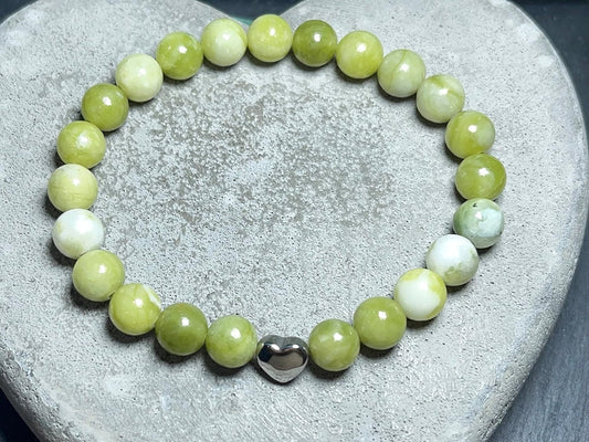 Peridot Armband echt mit Perlen 8mm Herzperle Edelstahl Silber Gold Roségold - Perlenarmband Freude Toleranz Gelassenheit - spirituell