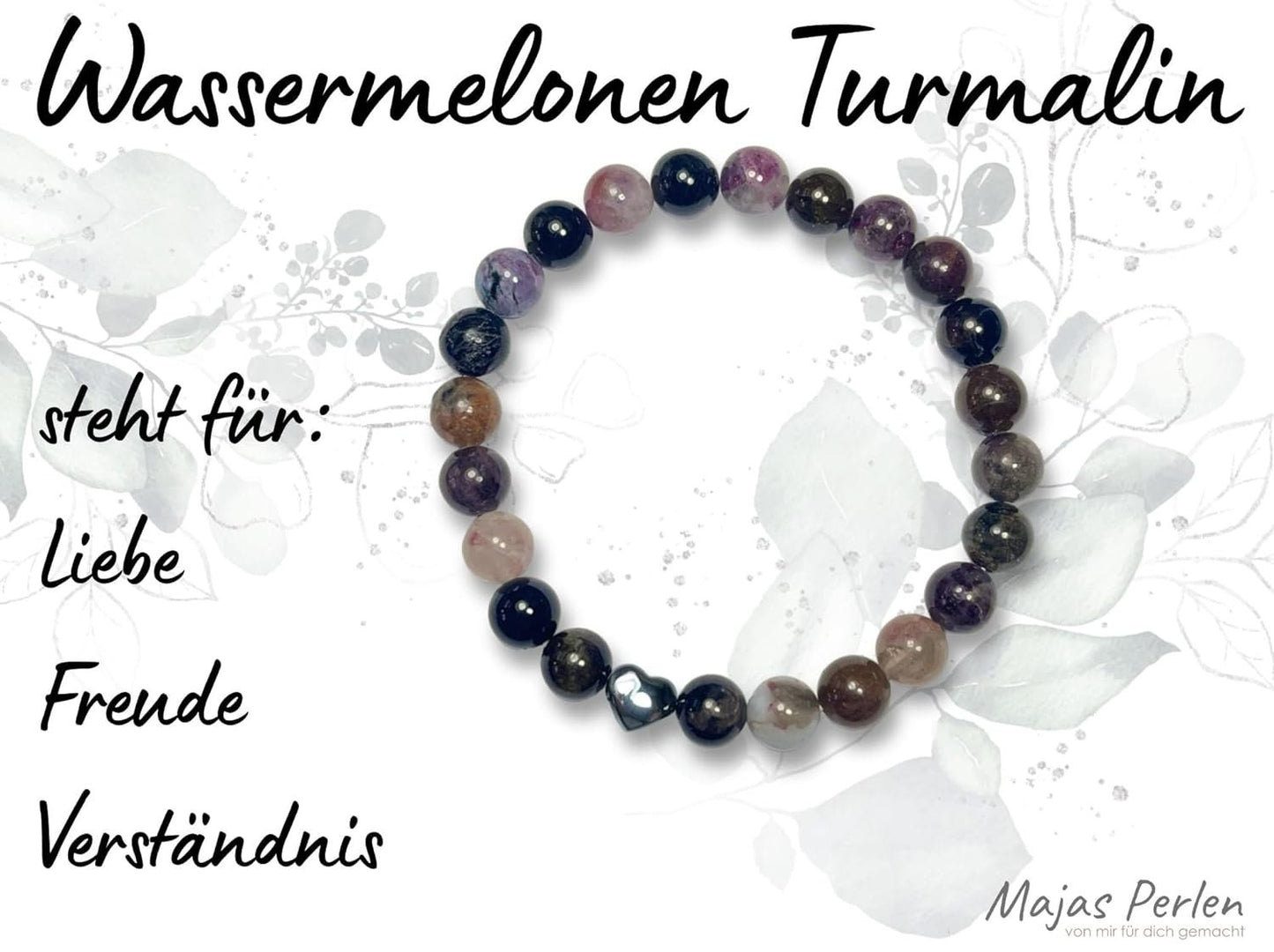 Wassermelonen Turmalin Armband echt mit Perlen 8mm und Herzperle Edelstahl Silber Gold Roségold - Perlenarmband Liebe Freude - spirituell