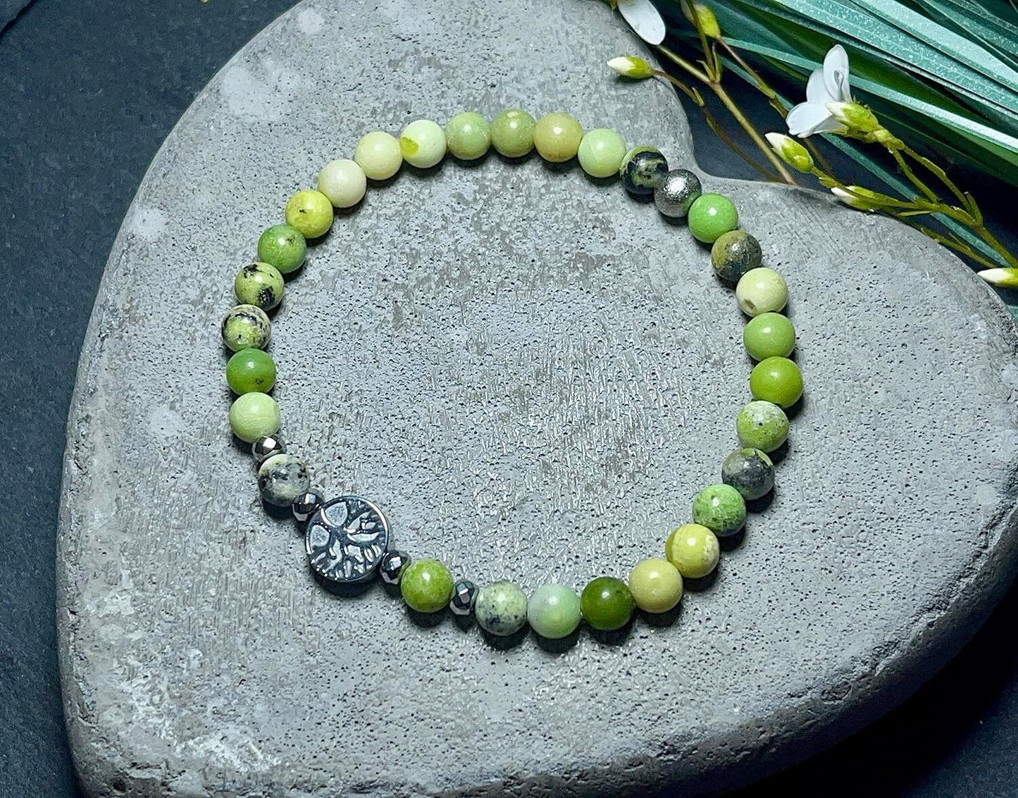 Serpentin Armband Perlen echt 6mm Lebensbaum Hämatit Silber - Handmade Perlenarmband Kreativität Vertrauen Freundschaft - unisex