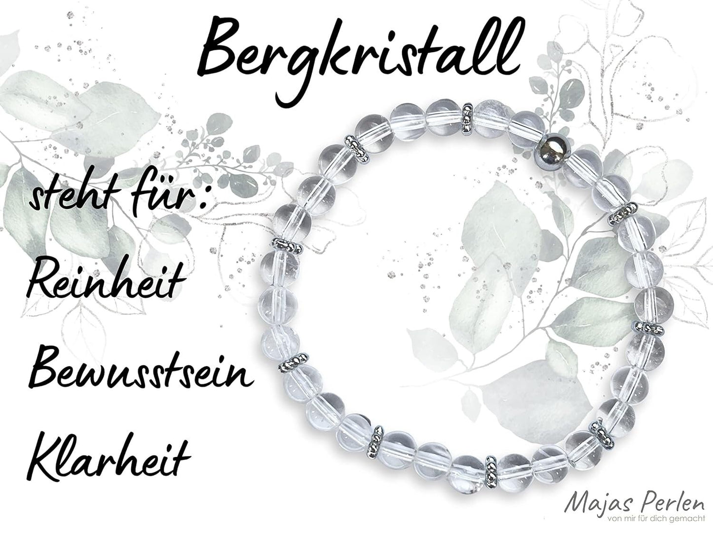 Bergkristall Armband mit Perlen 6mm Daisyperlen echt Platiniert oder Vergoldet - Handmade Perlenarmband für Reinheit Bewusstsein Klarheit