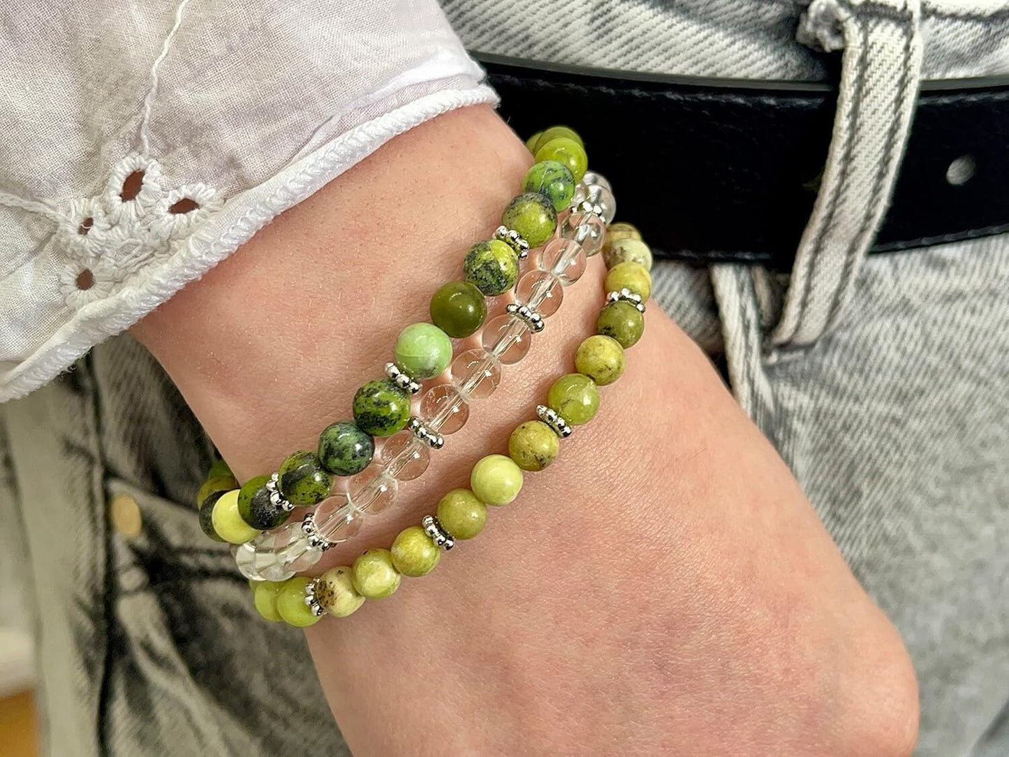 Bergkristall Armband mit Perlen 6mm Daisyperlen echt Platiniert oder Vergoldet - Handmade Perlenarmband für Reinheit Bewusstsein Klarheit