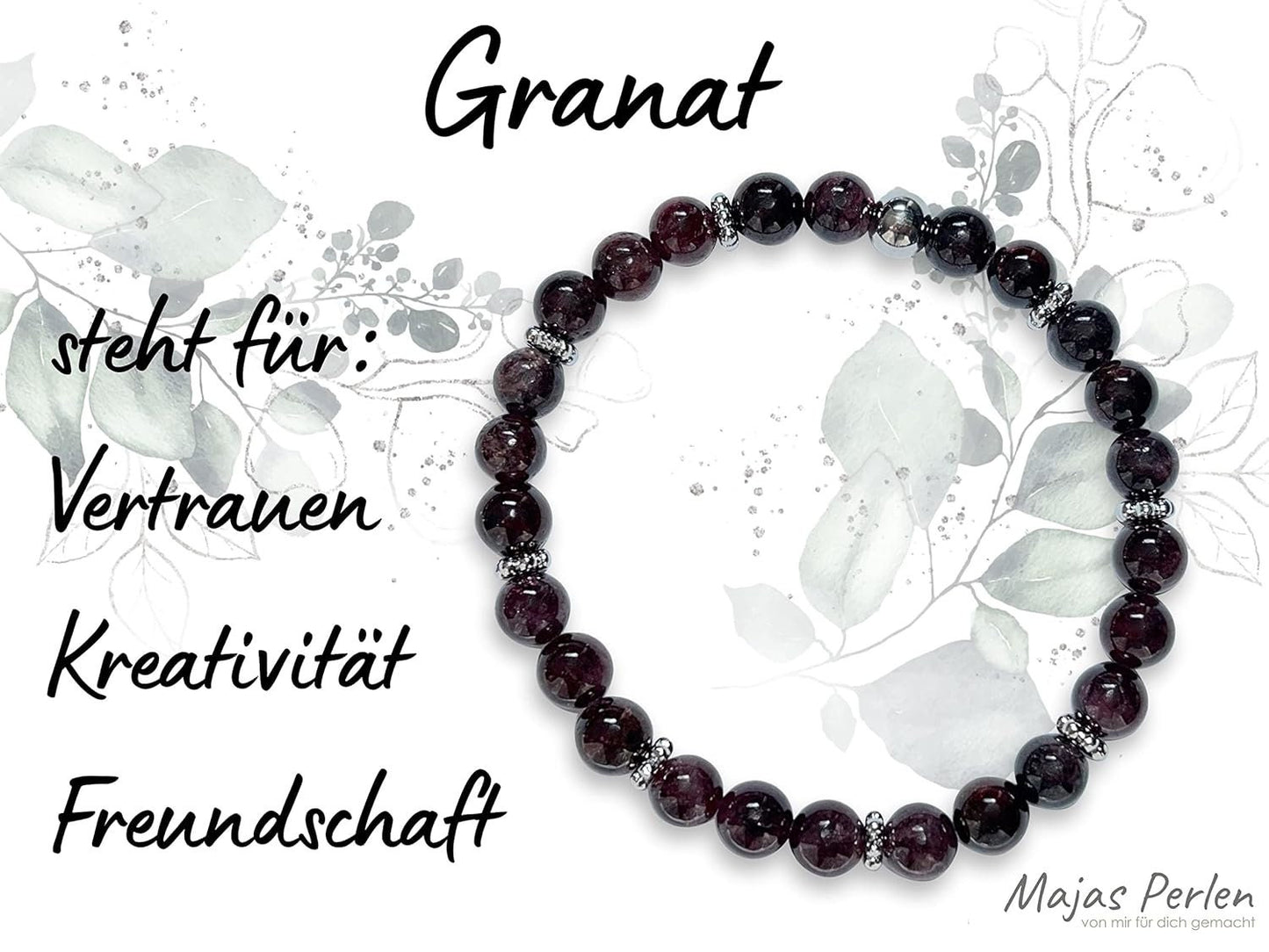 Granat Armband mit Perlen echt 6mm Daisyperlen echt Platiniert oder Vergoldet - Handmade Perlenarmband Kreativität Vertrauen Freundschaft