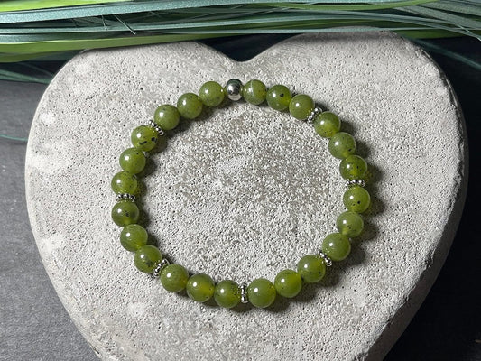 Jade Kanada Armband mit Perlen echt 6mm Daisyperlen echt Platiniert oder Vergoldet - Handmade Perlenarmband Mut Harmonie Ausgeglichenheit