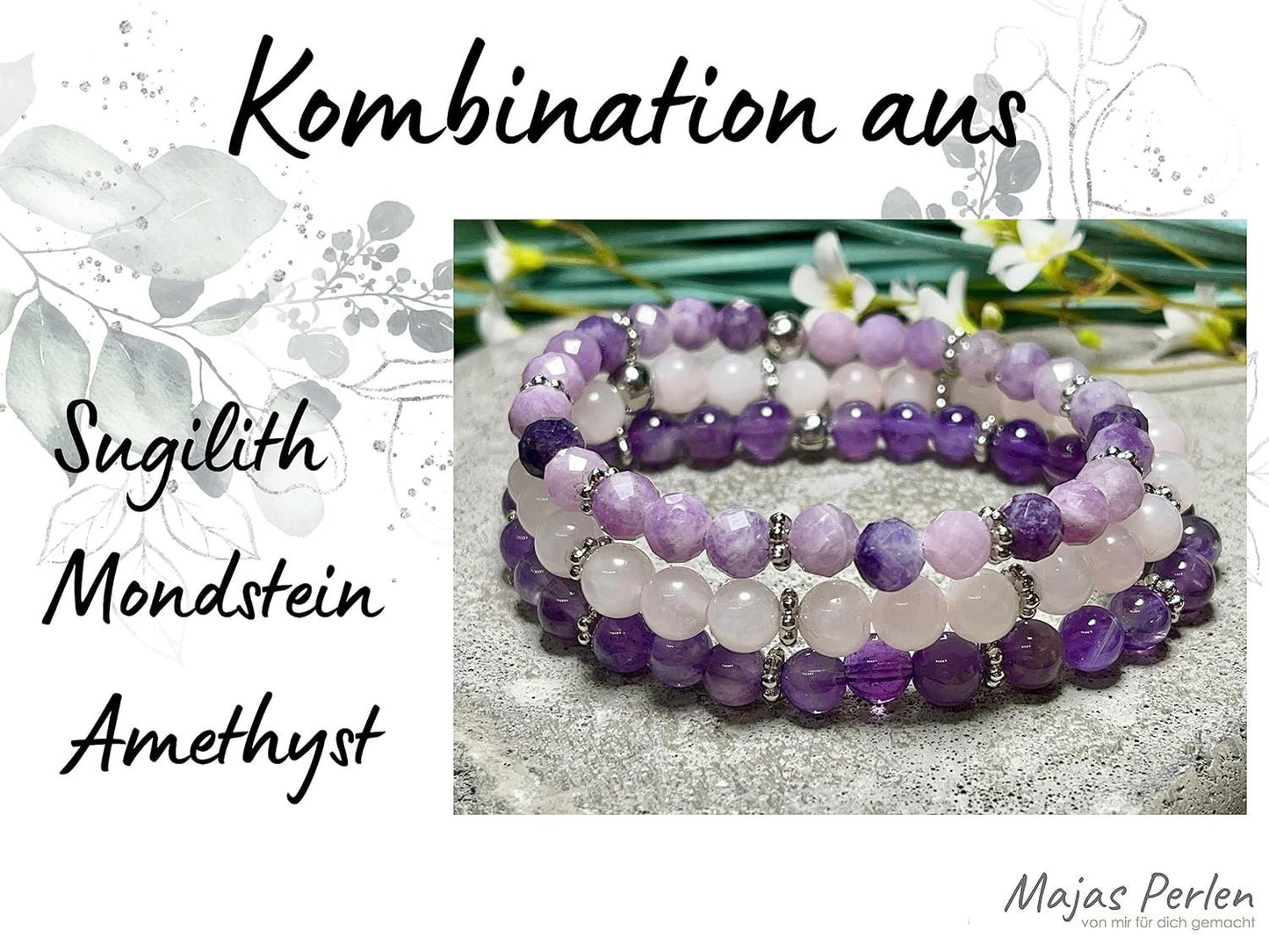 Sugilith Armband mit Perlen echt 6mm Daisyperlen echt platiniert oder vergoldet - esoterisches Armband Schutz emotionale Heilung