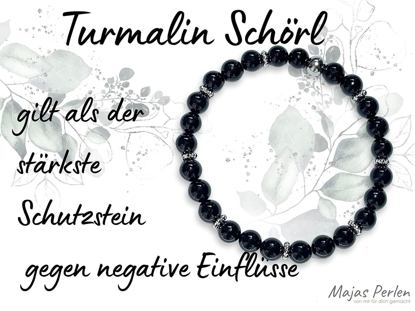 Turmalin Armband Perlen echt 6mm Daisyperlen echt Platiniert oder Vergoldet - Handmade Perlenarmband Schutz Kraft und Stärke - Schutzstein