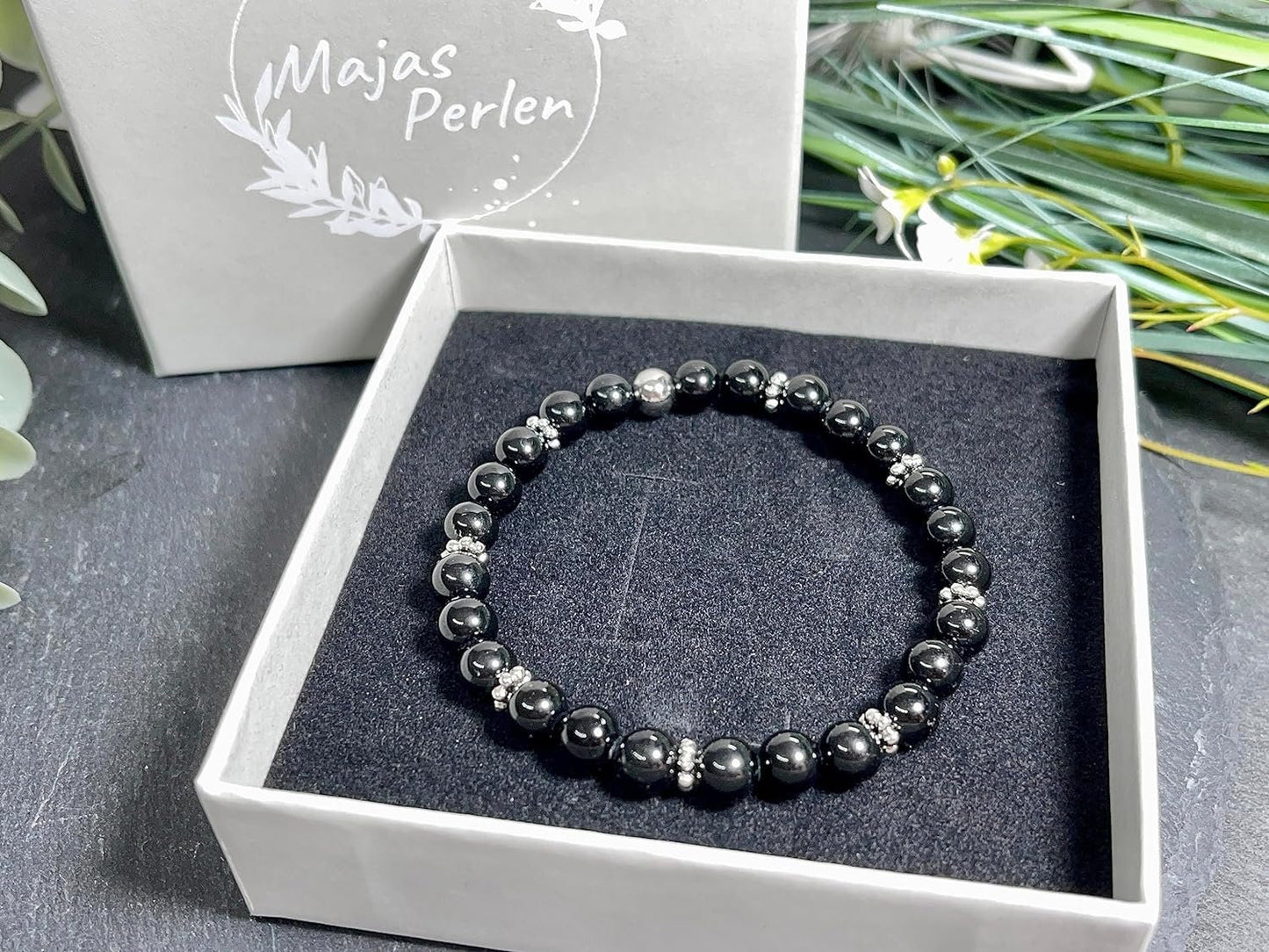 Turmalin Armband Perlen echt 6mm Daisyperlen echt Platiniert oder Vergoldet - Handmade Perlenarmband Schutz Kraft und Stärke - Schutzstein