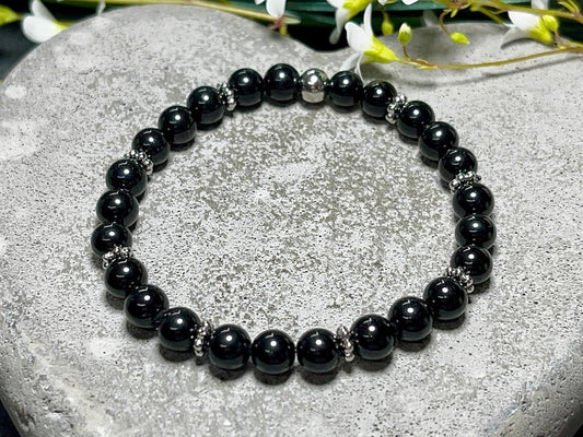 Turmalin Armband Perlen echt 6mm Daisyperlen echt Platiniert oder Vergoldet - Handmade Perlenarmband Schutz Kraft und Stärke - Schutzstein