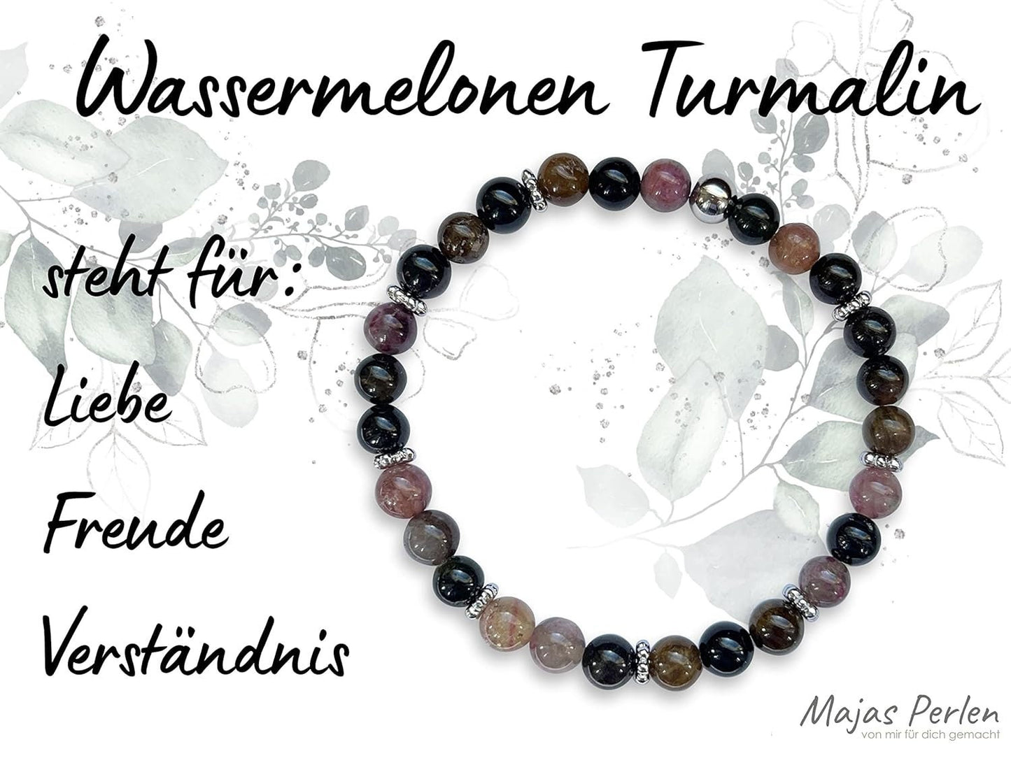 Wassermelonen Turmalin Armband Perlen echt 6mm Daisyperlen echt Platiniert oder Vergoldet - Handmade Perlenarmband Liebe Freude Verständnis