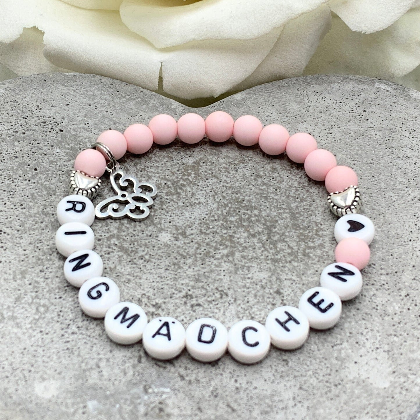 Armband Ringmädchen Acryl Rosa - Geschenk Ringmädchen Ringkind Blumenmädchen Kerzenkind Kinder und Hochzeit viele Farben personalisierbar