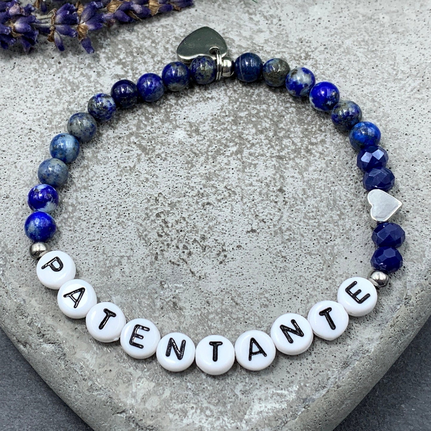 Armband Patentante Lapislazuli Herz platiniert - Perlenarmband Taufe Geschenk Frage Patenschaft Andenken Taufgeschenk - viele Edelsteine