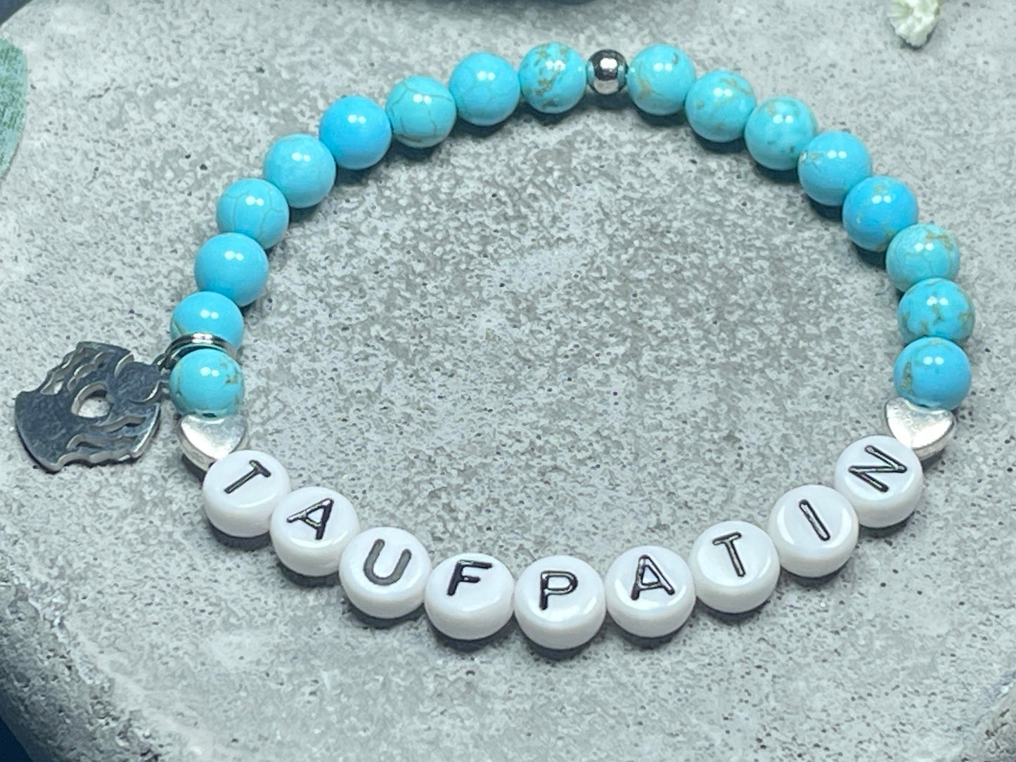 Armband Patentante Türkis Herz - Geschenk Patenschaft Andenken Taufe Taufgeschenk Willst du Patin sein - viele Edelsteine - personalisierbar