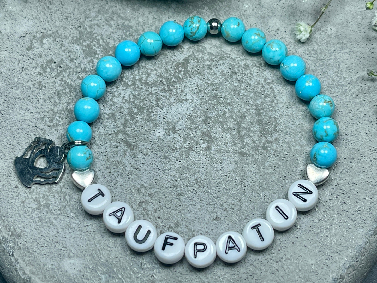 Armband Patentante Türkis Herz - Geschenk Patenschaft Andenken Taufe Taufgeschenk Willst du Patin sein - viele Edelsteine - personalisierbar