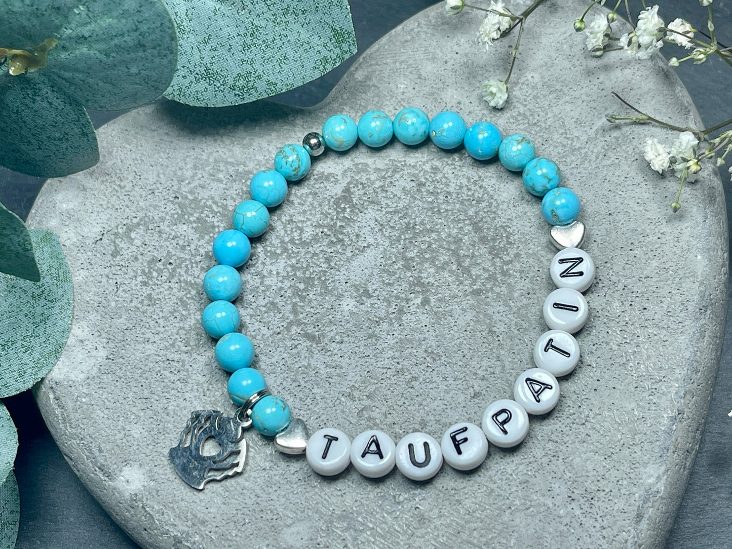 Armband Patentante Türkis Herz - Geschenk Patenschaft Andenken Taufe Taufgeschenk Willst du Patin sein - viele Edelsteine - personalisierbar